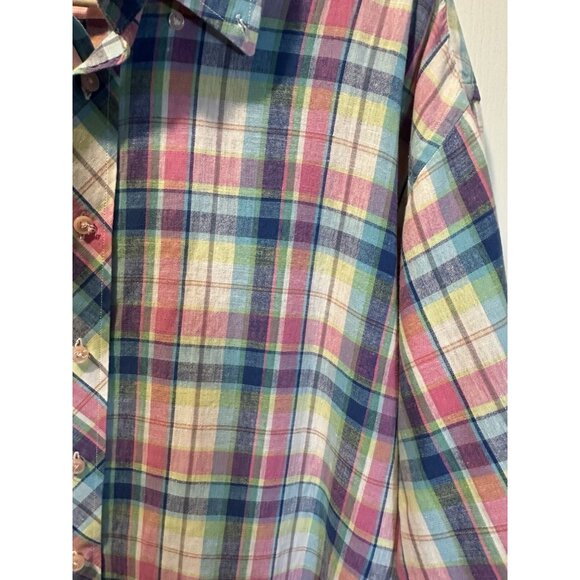 Ted Lapidus Paris 100% Linen Shirt Short‎ Sleeve Button Front Pink Plaid Sz XXL - Picture 6 of 7